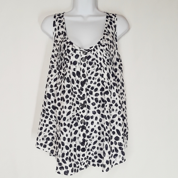 FOREIGN EXCHANGE Navy Brushstroke Polka Dot Print Flowy Sleeveless Top Small - Picture 3 of 8